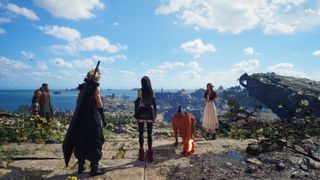 Cloud. Tifa, Barett, Aerith and Red XIII on the outskirts of Midgar