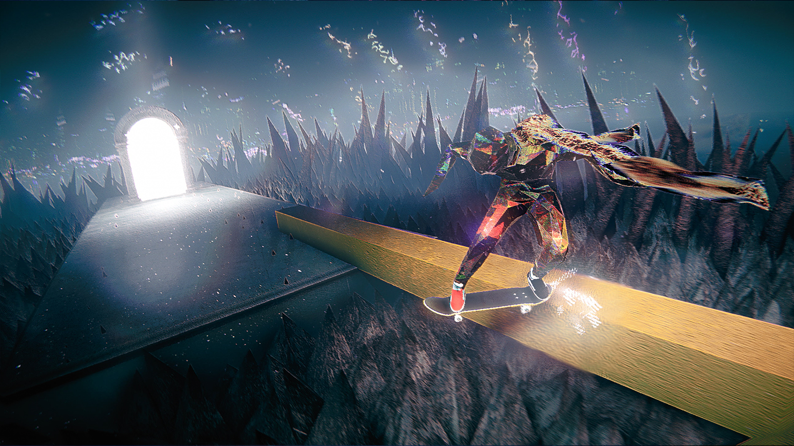 A stylised shiny demon skateboards across hell in an indie game for Nintendo Switch 2