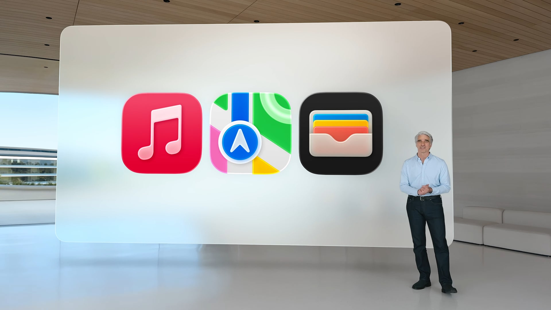 Apple's Craig Federighi introduces updates to the Apple Music, Apple Maps and Apple Wallet apps in iOS 26 at the Worldwide Developers Conference (WWDC) in June 2025.