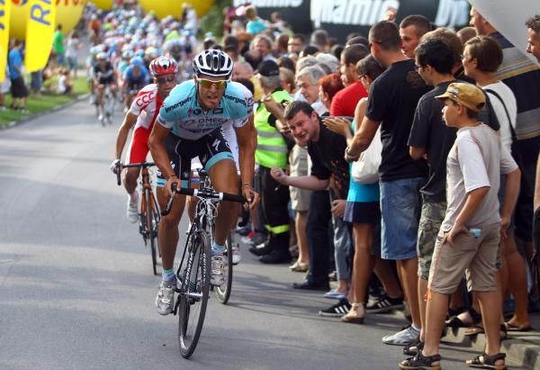 Matteo Trentin (Omega Pharma-QuickStep), Jussi Veikkanen (FDJ-Big Mat) and Marek Rutkiewicz (Polish National Team) on the attack on the finishing circuits.
