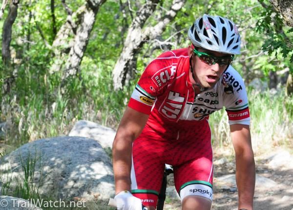 Troy Wells (Cliff Bar) coming through a small rock garden.
