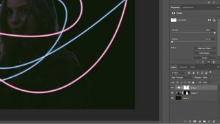 Photoshop screenshot shows layers grouped, with a mask applied