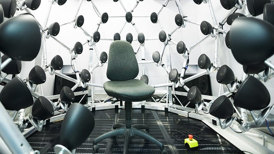 A chair sits inside the AudioDome.