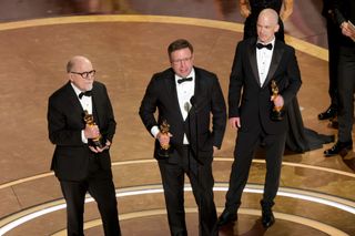 (L-R) Richard King, Ron Bartlett, and Gareth John accept the Sound award for "Dune: Part Two" onstage during the 97th Annual Oscars at Dolby Theatre on March 02, 2025 in Hollywood, California.