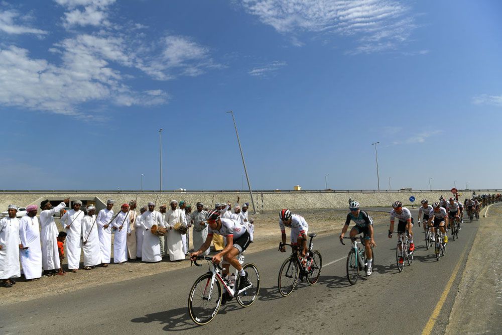 The crowds line the road at the 2019 Tour of Oman
