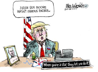 Political cartoon U.S. Trump Roy Moore sexual harassment
