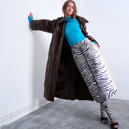 Topshop august runway news - blue top zebra print skirt