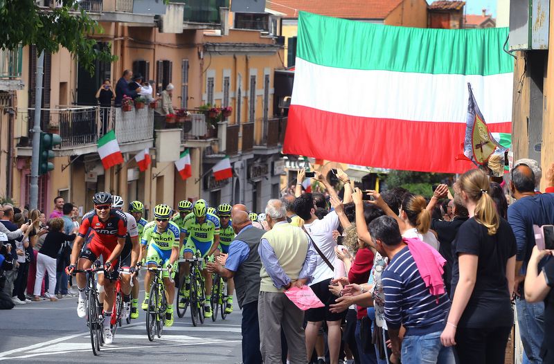 A BMC rider looks amused with the support from the fans