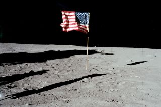 Apollo 11 moonwalkers Neil Armstrong and Buzz Aldrin planted this American flag on the moon on July 20, 1969.