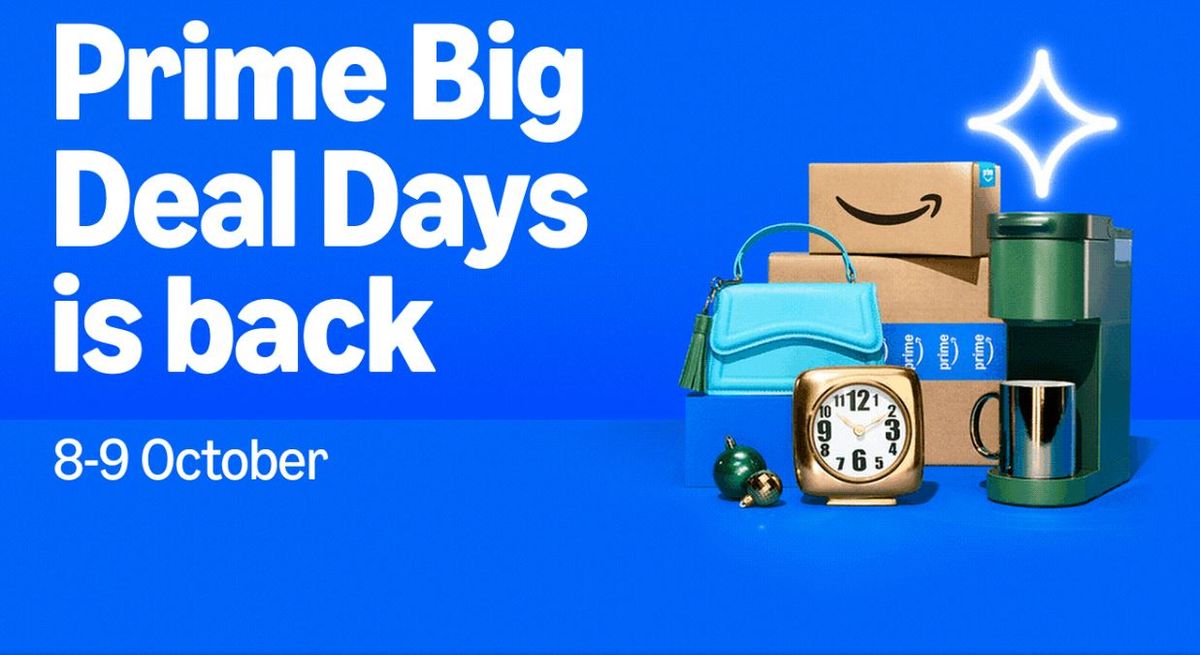 Amazon prime big deal days selection of products on a blue background