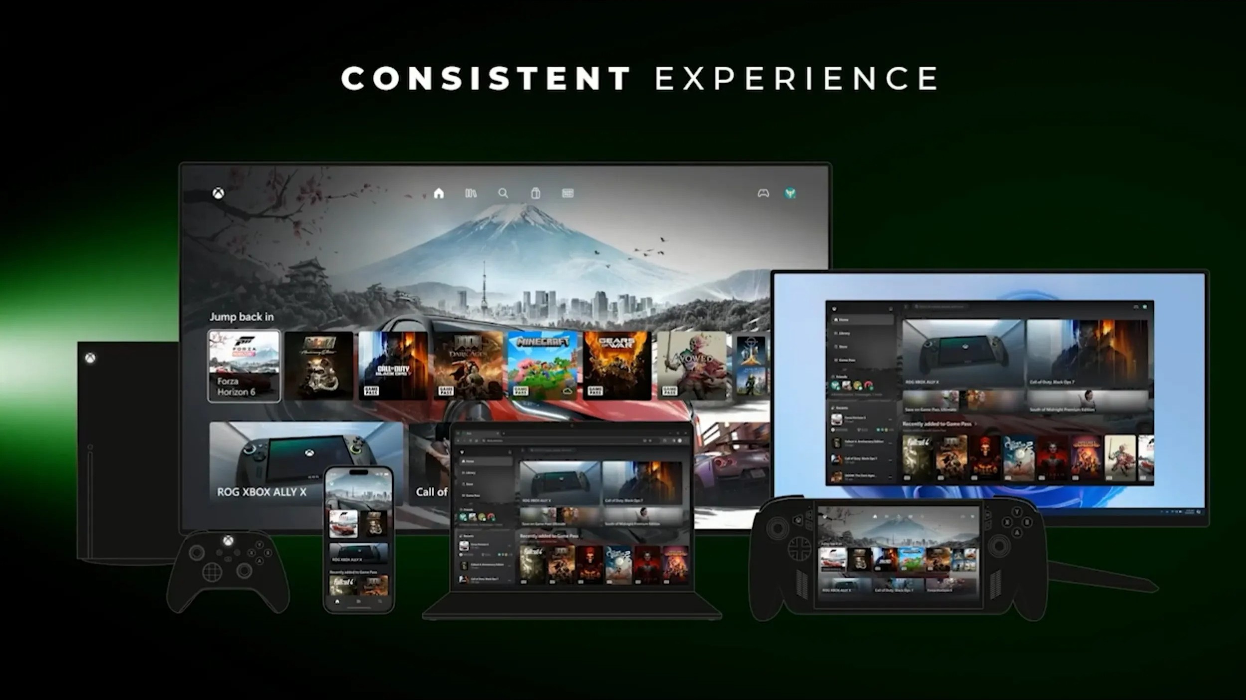A view of what could be a new Xbox dashboard UI for console, PC, and the Xbox Ally handheld.