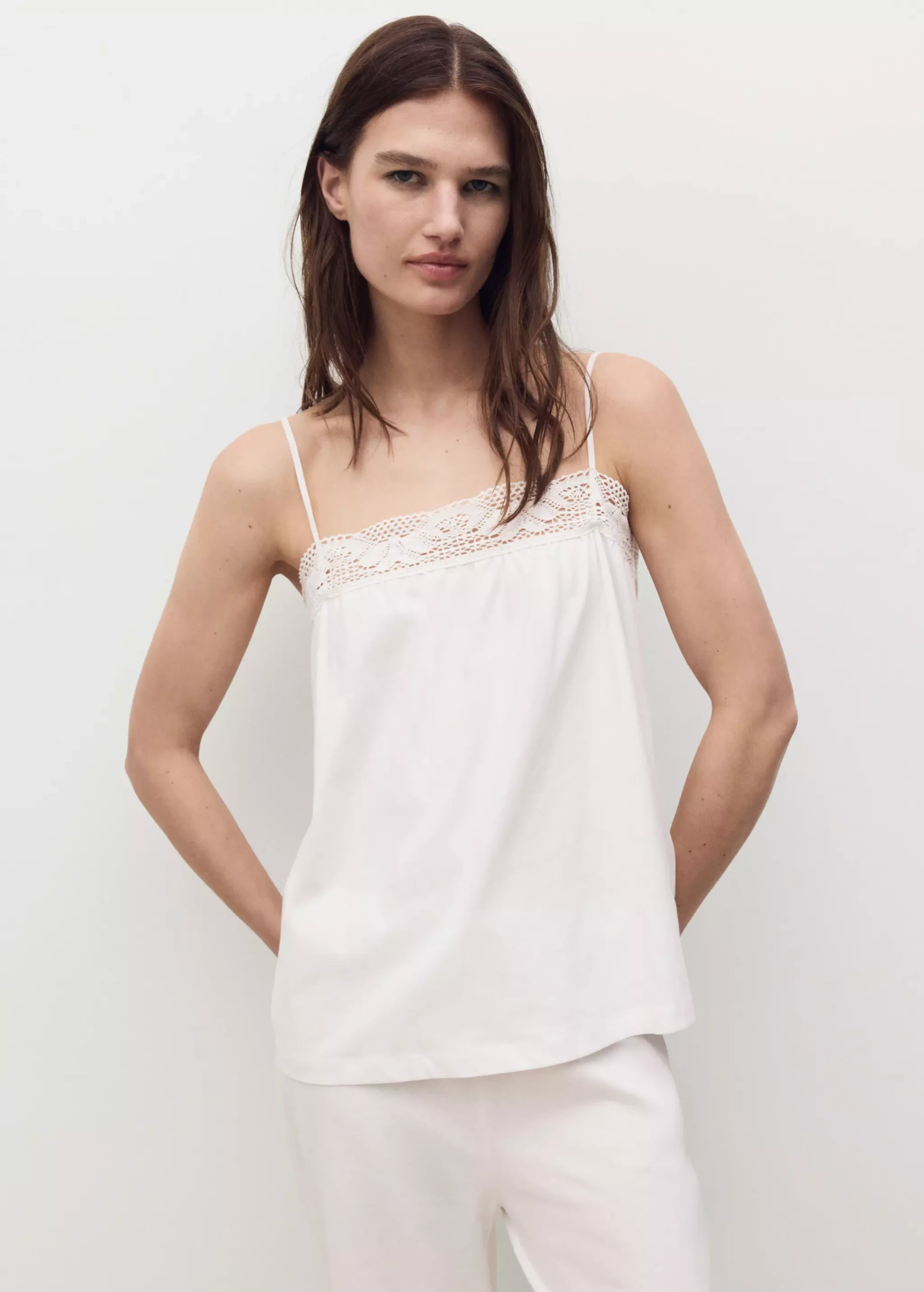 Cotton Top With Lace Straps - Women | Mango Usa