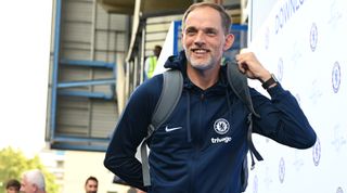 Chelsea head coach Thomas Tuchel arrives at the stadium prior to the Premier League match between Chelsea FC and Tottenham Hotspur at Stamford Bridge on August 14, 2022 in London, England