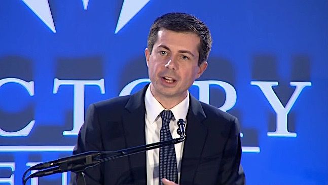 Pete Buttigieg speaks at the LGBTQ Victory Fund brunch