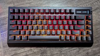 The Razer BlackWidow V4 Pro 75% seen from above without its wrist rest.