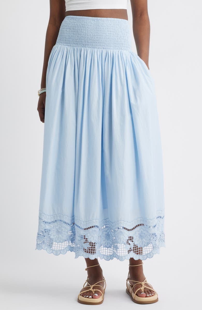 Embroidered Eyelet Cotton Smocked Waist Skirt