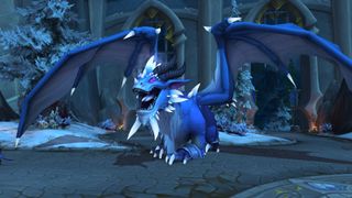 World of Warcraft Dragonflight blue dragon spreading its wings
