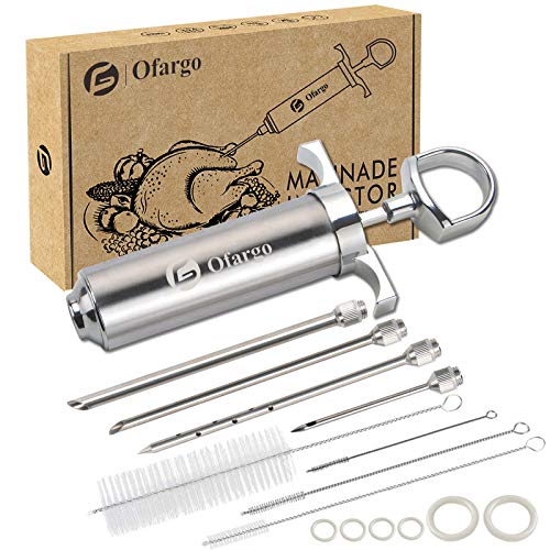 Ofargo Stainless Steel Meat Injector Syringe Kit With 4 Marinade Needles for Bbq Grill Smoker, Father Day Gifts for Dad Husband Men Him, 2-Oz Large Capacity, Both Paper User Manual and E-Book Recipe