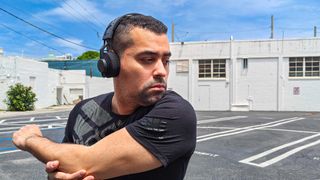 Adidas Sol headphones work by Alex Bracetti working out outside