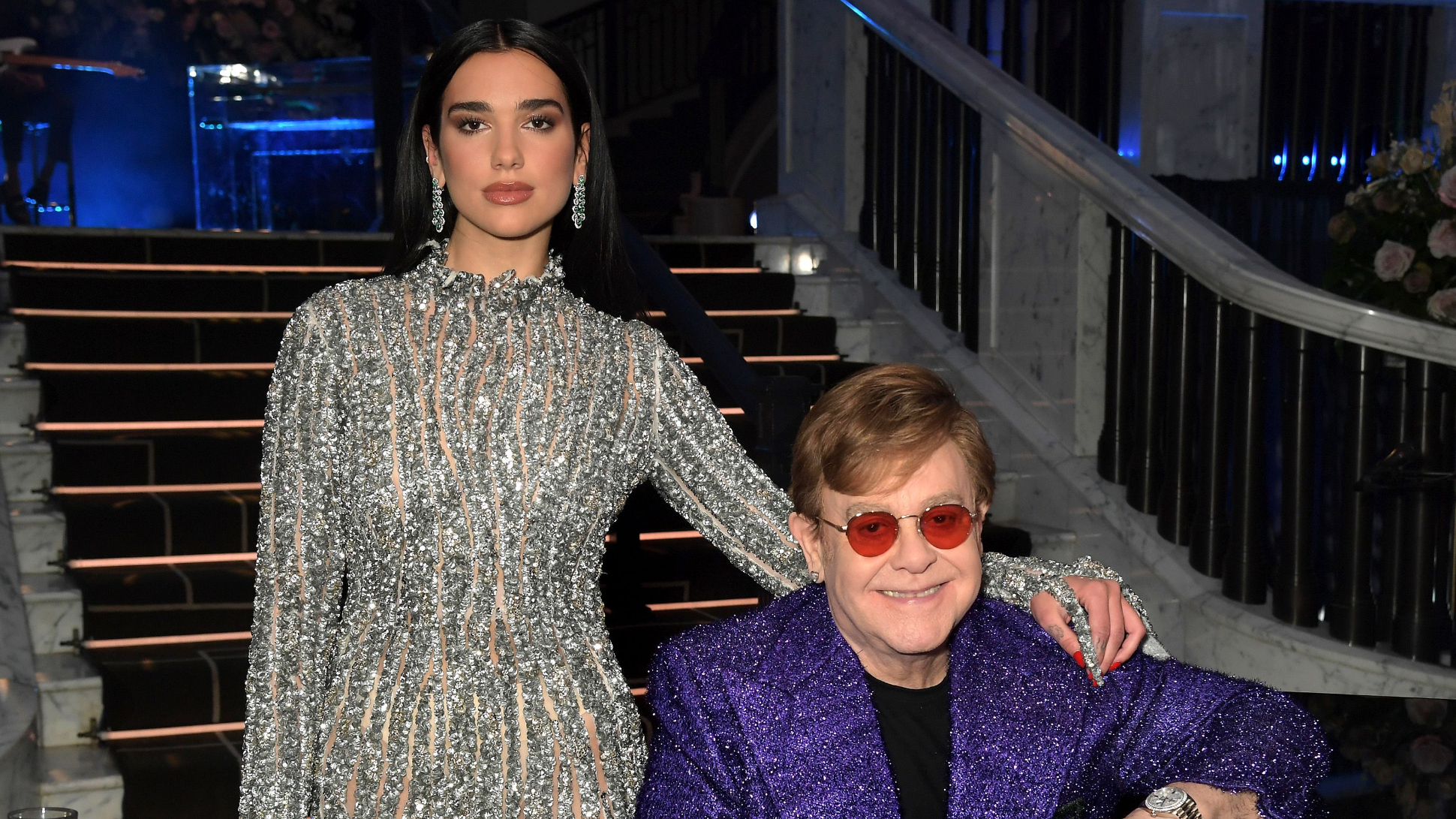 Dua Lipa and Sir Elton John attend the 29th Annual Elton John AIDS Foundation Academy Awards Viewing Party on April 25, 2021