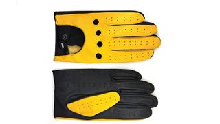 yellow and black driving gloves