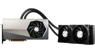 MSI GeForce RTX 4090SUPRIM LIQUID X 24G graphics card on white background