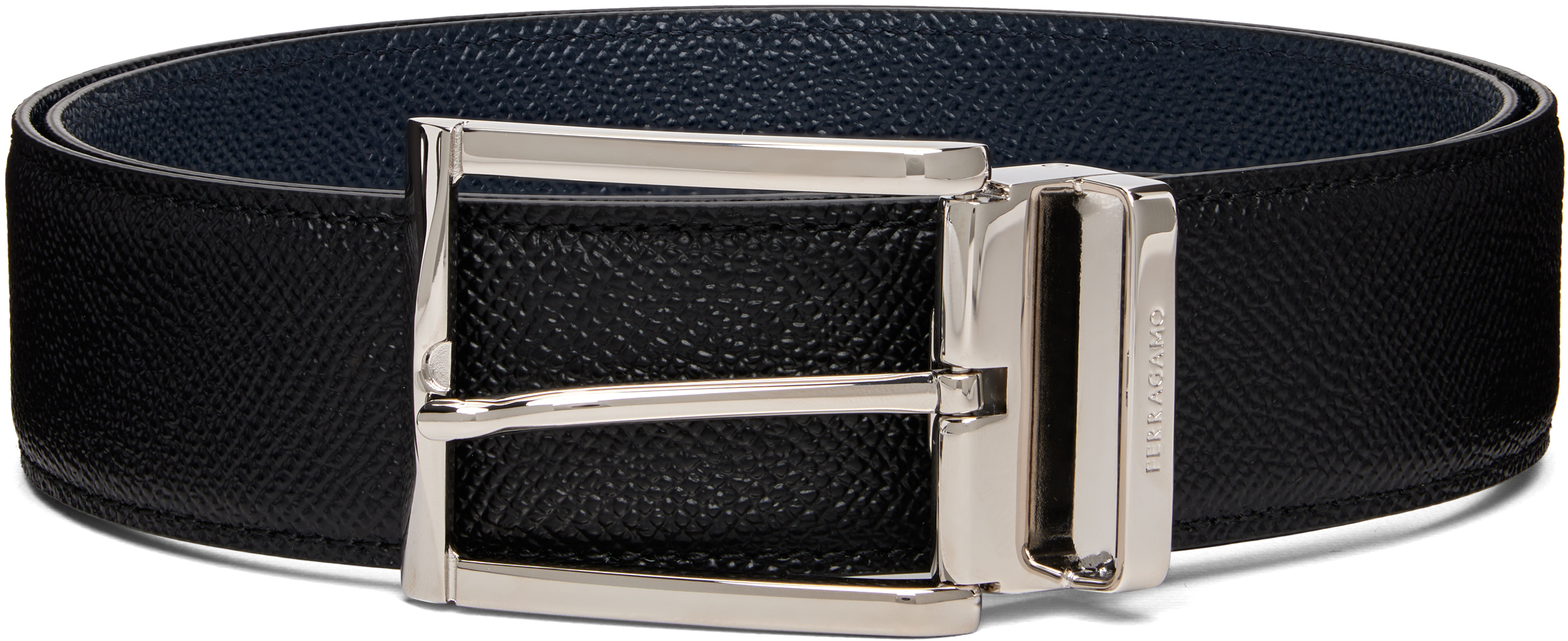Black Reversible &amp; Adjustable Rectangular Buckle Belt