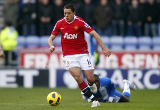 Javier Hernandez playing for Manchester United against Wigan Athletic, 2011