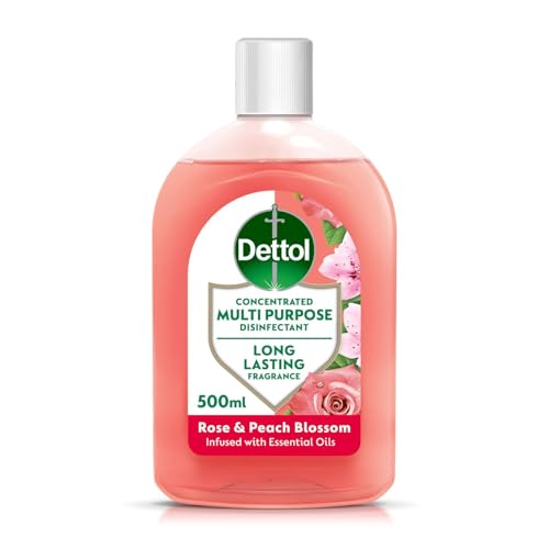 Dettol, Multipurpose Concentrated Disinfectant Liquid, Antibacterial, Rose and Peach Blossom, 500ml, Long Lasting Fragrance With Essential Oils, No Harsh Residue, Kills 99.9 Percent of Bacteria