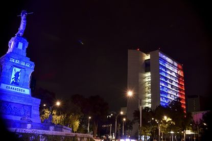 The Mexican Senate Building lit up in solidarity with France.