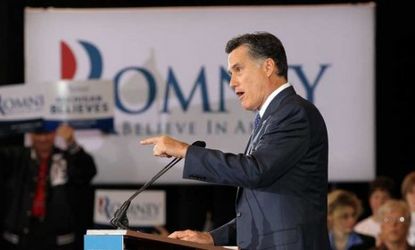 Mitt Romney delivers a victory speech in Novi, Mich.: Romney won a narrow victory Tuesday night in the state where he was born and raised.