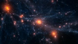 A simulation of a galaxy cluster forming and evolving.