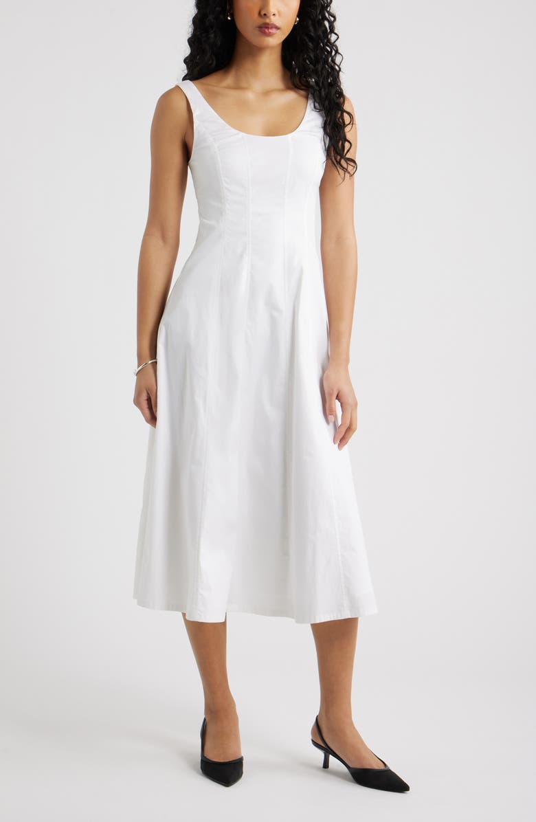 Seamed Strech Cotton Poplin Midi Dress