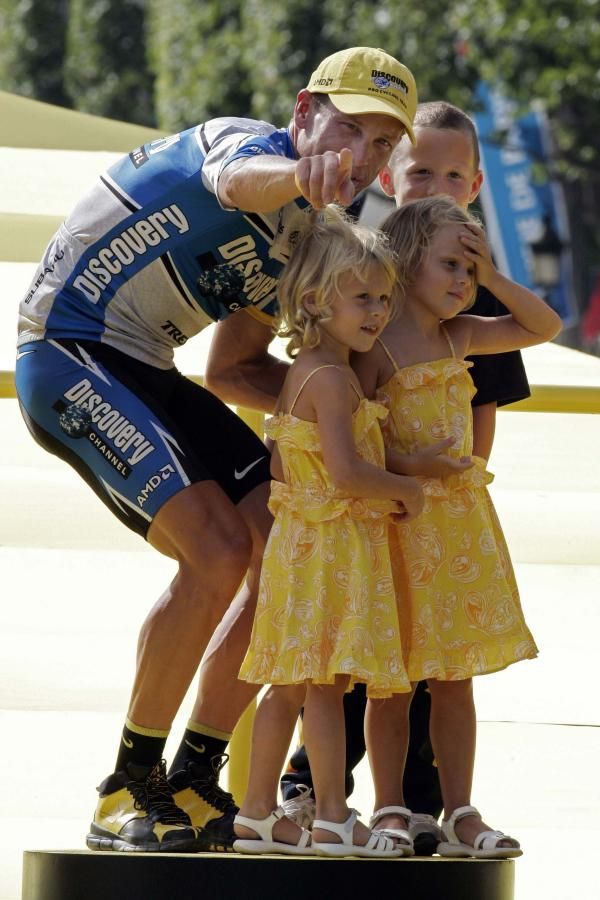 Lance Armstrong on the podium of the Tour de France