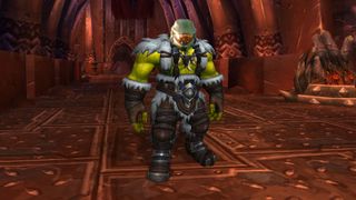 A WoW orc wearing Master Chief's helmet