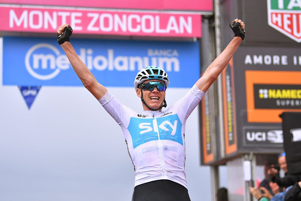 Chris Froome (Team Sky) wins on Monte Zoncolan, stage 14 at the Giro d'Italia