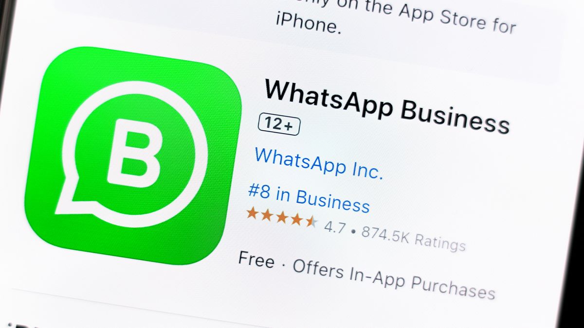 WhatsApp business logo and branding pictured on the Apple App Store page.