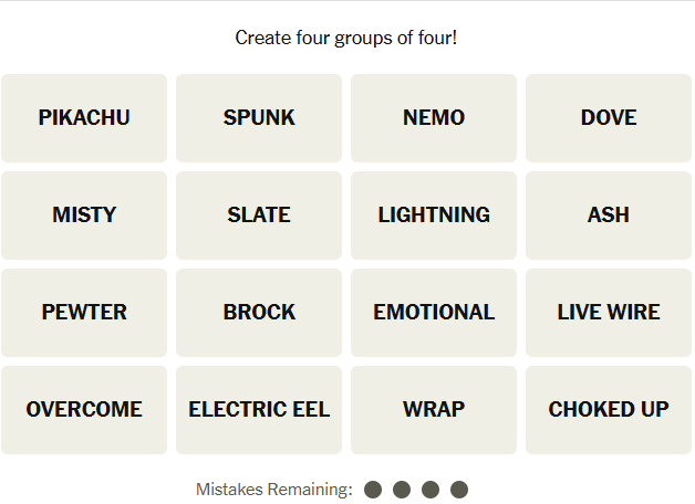 The New York Times Connections puzzle on Thursday, August 27, 2026