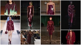 The fall 2024 merlot red color trend at Bottega Veneta, Gucci, Emilia Wickstead, Chloé, Erdem, Saint Laurent, Khaite, Ferragamo