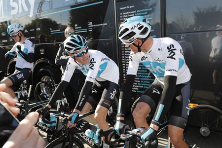 Chris Froome warms up on the rollers for his 2018 debut