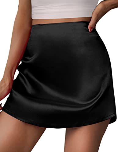 Zeagoo Satin Skirts for Women Trendy A-Line Short Skirt Black Elegant Mini Skirt Silk X-Small