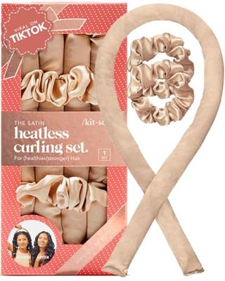 Kitsch Satin Heatless Curling Set - Overnight Hair Rollers for Soft Curls, Curling Rod Headband, Champagne