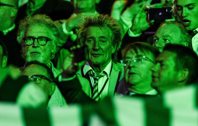 GLASGOW, SCOTLAND - SEPTEMBER 18: Rod Stewart during a UEFA Champions League match between Celtic and SK Slovan Bratislava at Celtic Park, on September 18, 2024, in Glasgow, Scotland. (Photo by Craig Williamson/SNS Group via Getty Images)