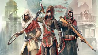 The three main protagonists of Assassin's Creed Chronicles, standing side by side