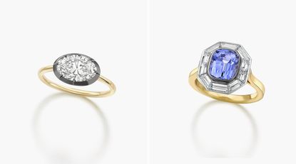 Two engagement rings in gold and diamonds