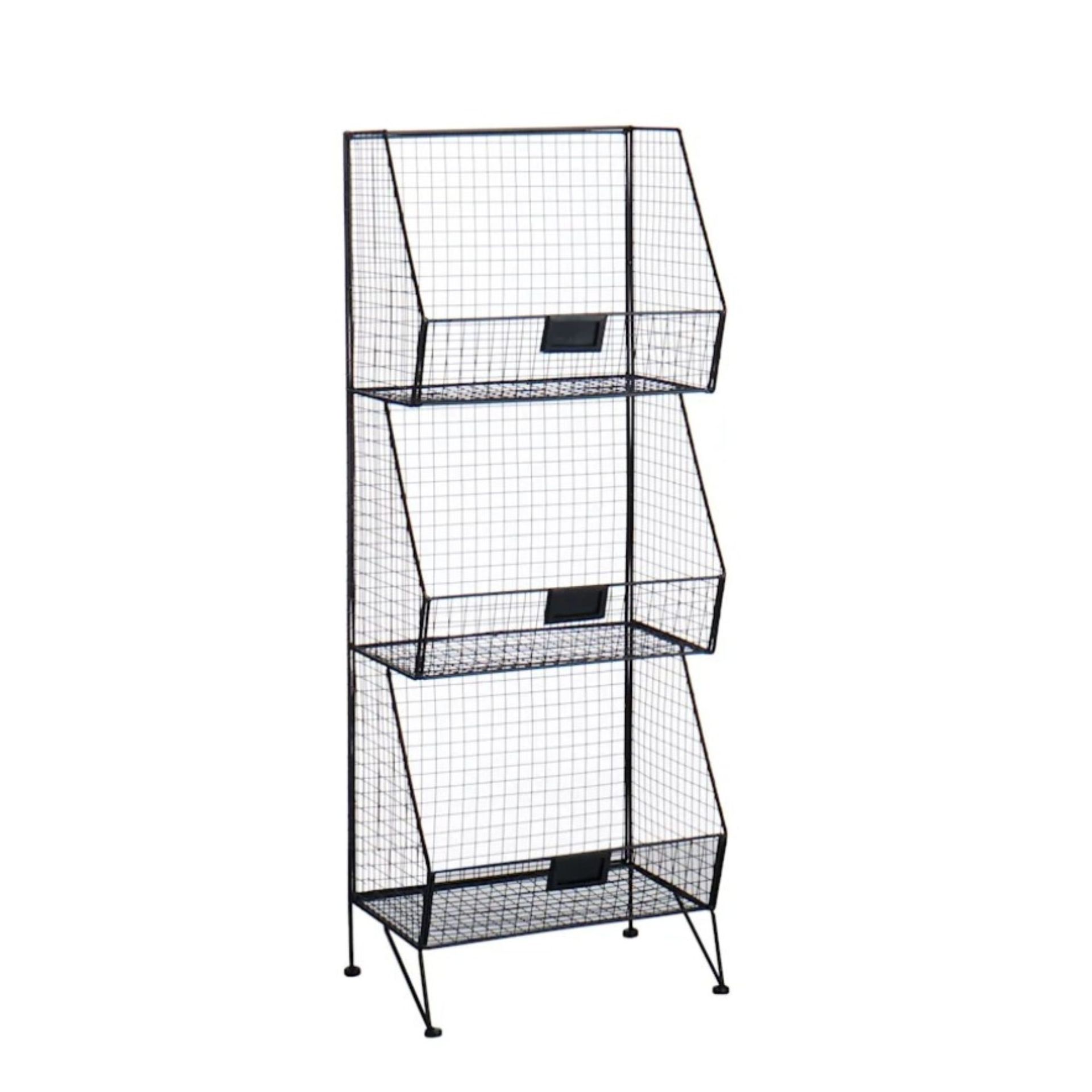 A three tier storage basket shelf