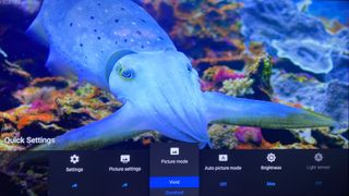 TV picture setting menu with image of squid in background