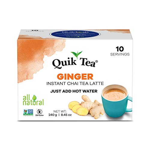 Quiktea Ginger Chai Tea Latte - 20 Count (2 Boxes of 10 Each) - Packaging May Vary - All Natural Preservative Free Authentic Chai From Assam &amp;amp; Darjeeling
