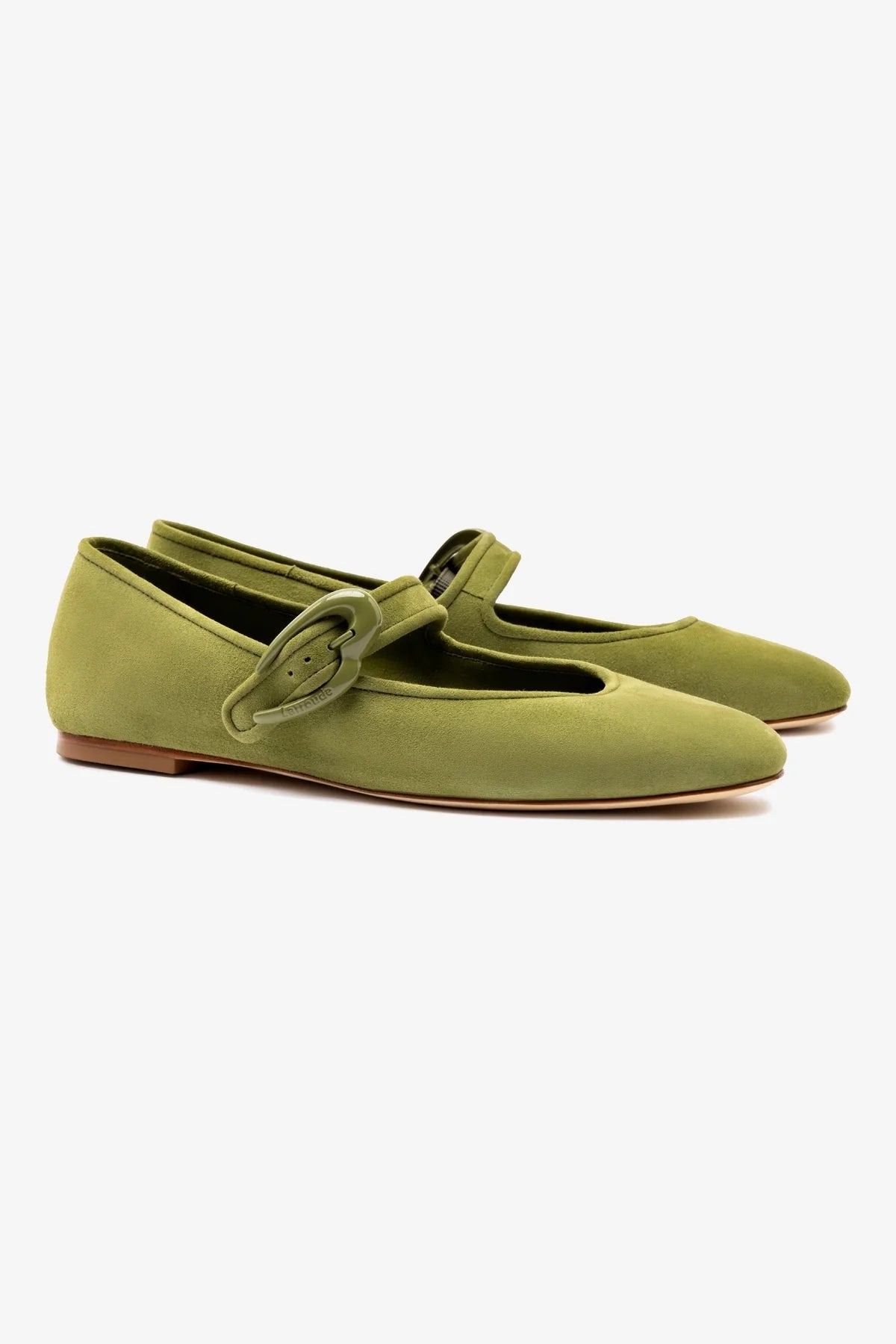 Larroudé, Verona Ballet Flat in Seaweed Suede