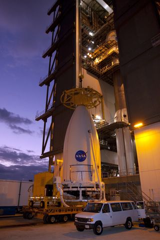 Mars Science Laboratory About to Be Lifted at Dawn